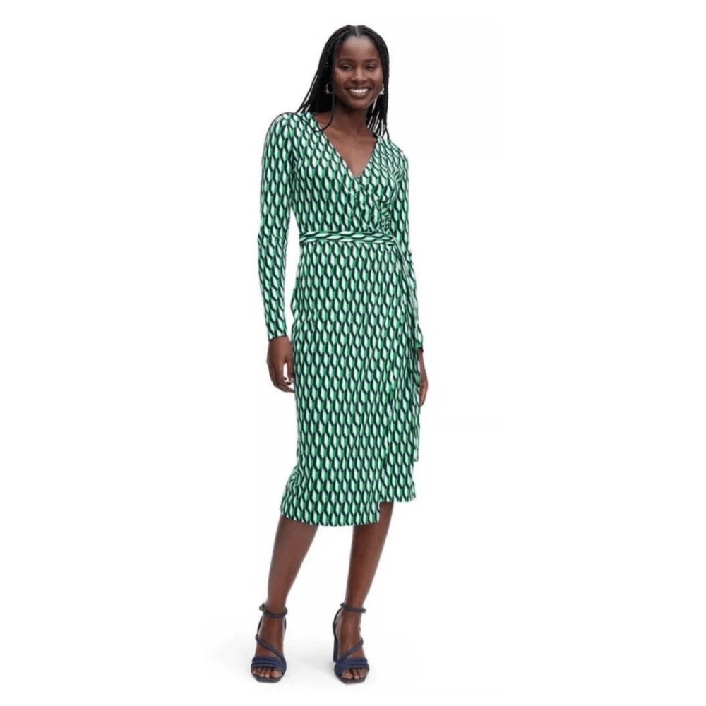 Diane von Furstenberg for Target Green Geometric Wrap Dress Long Sleeve Large